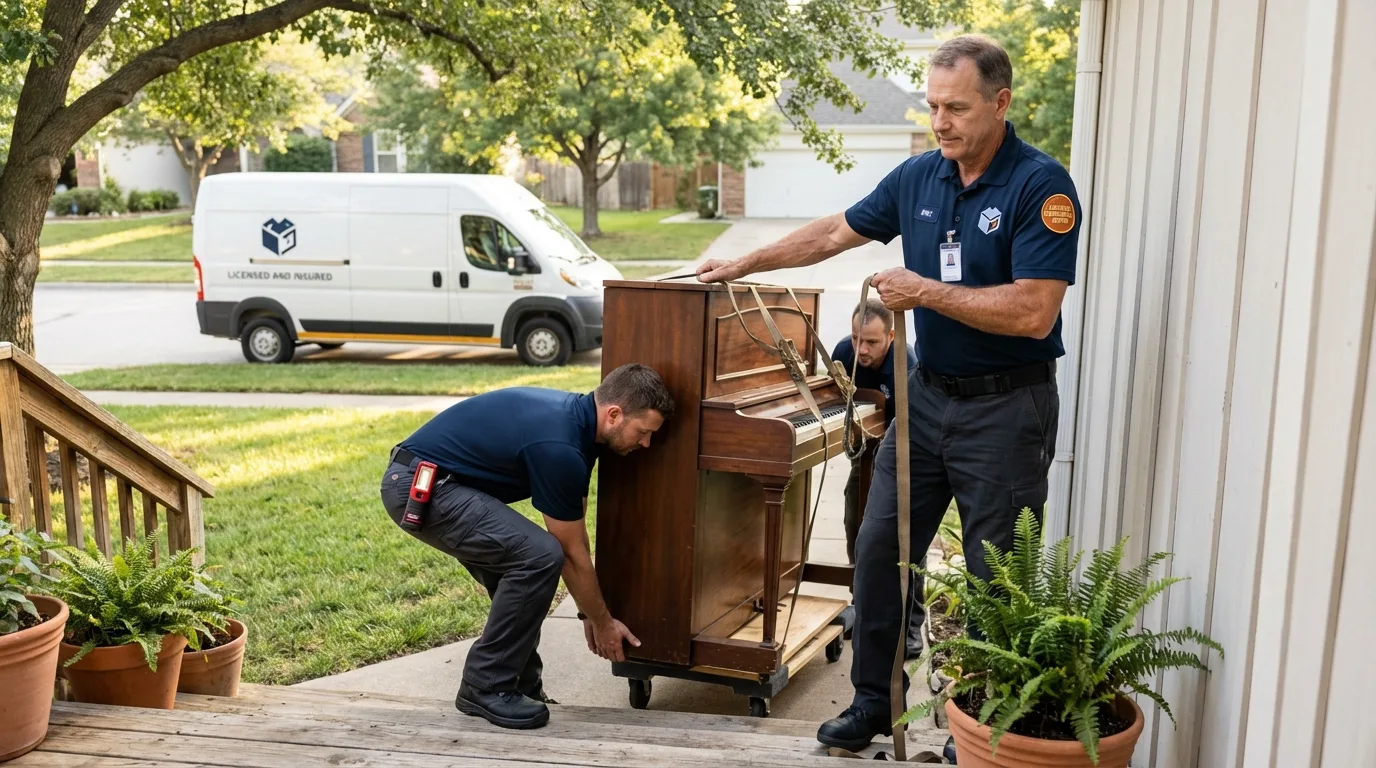 Licensed piano movers securing grand piano in Louisville, KY