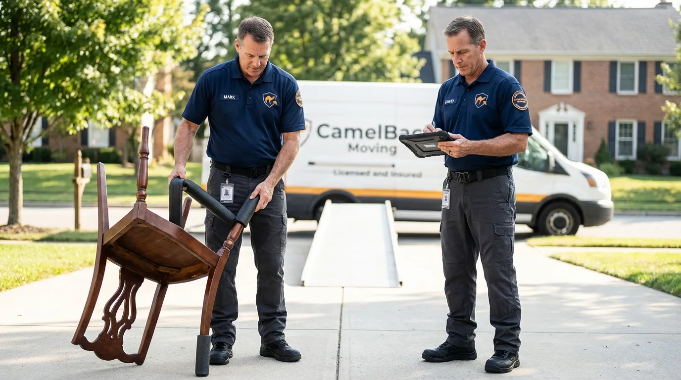 Movers inspecting furniture for damage prevention before loading in Louisville, KY