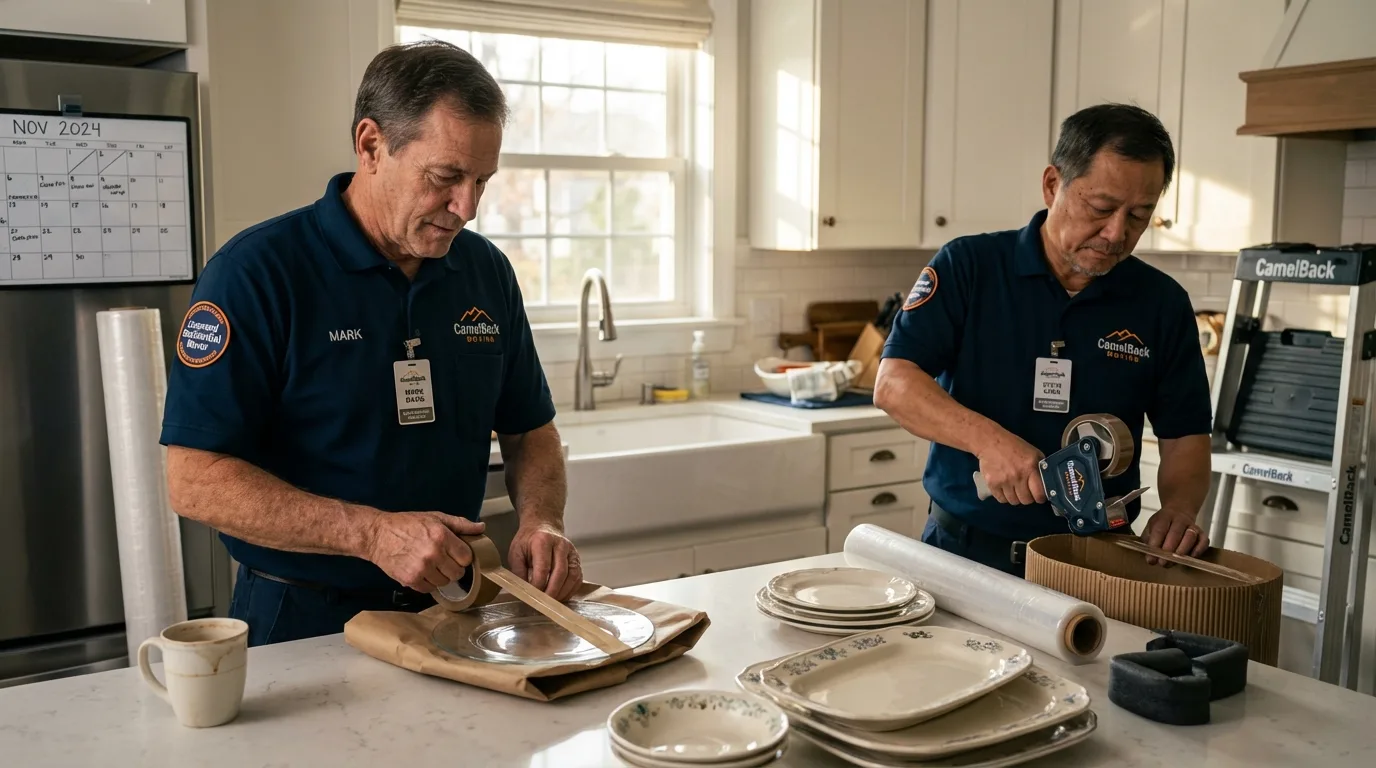 Professional crew packing kitchen dishware in Louisville, KY